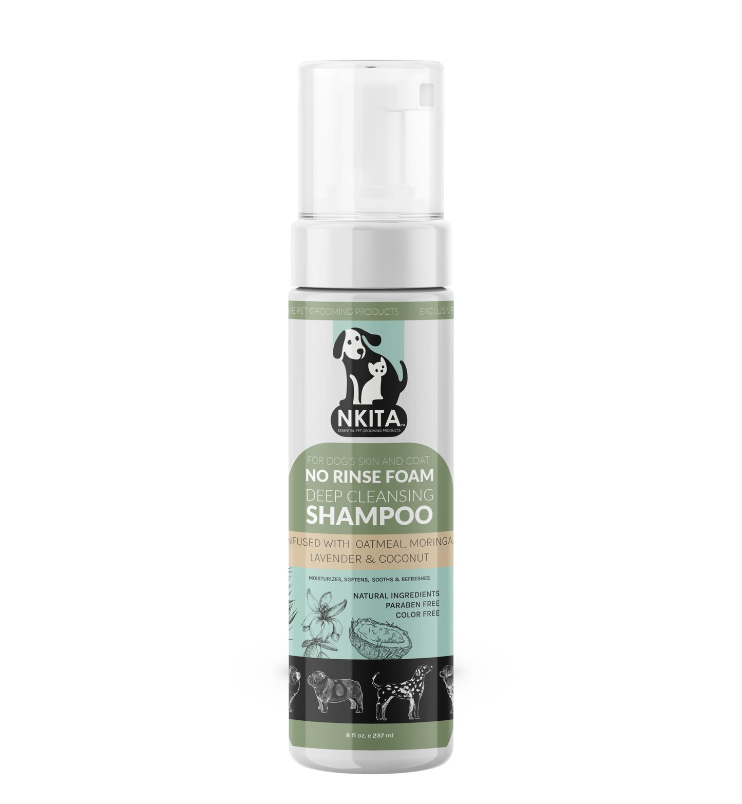Nkita No Rinse Foam Moisturizing Shampoo for Dogs & Cats & Horses